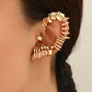 Gold Ear Cuff & Ring Set 10pc Stackable Ear Jewelry Set